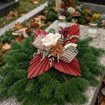 Artikel Natur Grabauflagen 3er Set 20–23cm, Trockenblumen, Creme, Orange, Dunkelrot