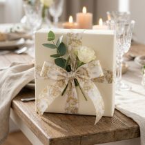 Artikel Geschenkband aus Polyester 40 mm breit 20 m cremefarben mit Pflanzenmotiven