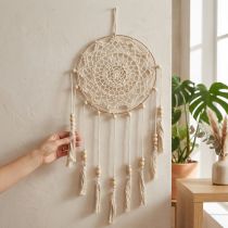 Artikel Makramee Traumfänger aus Baumwolle Ø22cm H54cm Creme
