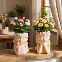 Artikel Keramikübertopf Träumendes Mädchen 2er-Set H19,5cm Rosa und Beige