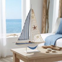 Artikel Deko-Segelboot aus Holz mit Muscheln 26,5 × 37 cm in Weiss und Blau