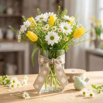 Artikel Polyester Geschenkband mit Blumenmotiv Braun Weiss 15mm x 15m