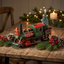 Artikel Weihnachtszug aus Metall 20cm Rot Grün mit Weihnachtsbaum