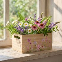 Artikel Holzbox mit Blumen- und Schmetterlingsmotiv, 30x18cm, Naturholz, Dekoration und Aufbewahrung