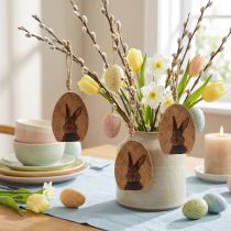 Artikel Osteranhänger Mangoholz Ei mit Hasenmotiv 8x10,5 cm Natur 4 Stück