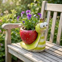 Artikel Dekorative Schnecke aus Keramik mit Blumentopf Erdbeer Optik 15,5 cm Grün Rot
