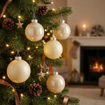 Artikel Christbaumkugeln Glas Creme Ø6cm 24-teilig, matt und transparent