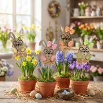 Artikel Blumenstecker Holz Osterdekoration Hase mit Brille und Schleife 28cm, 12er Set