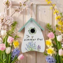 Artikel Hängedeko Vogelhaus Holz Weiss 23cm mit Lavendelmuster und Aufhängung