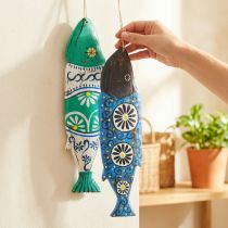 Artikel Deko-Fische aus Holz Blau und Grün zum Aufhängen 38 cm 2er-Set