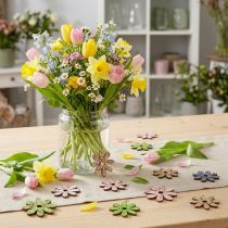 Artikel Holzblumen Streudeko 3.5–5 cm Grün Rosa Blau Natur 72 Stück