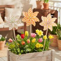 Artikel Set mit 3 Gartenstecker-Windrädern aus Holz und Kunststoff, 47 cm, pastellfarben