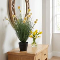 Artikel Künstliches Ziergras mit gelben Blüten im schwarzen Topf, 70cm