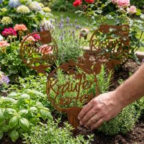 Artikel Gartendekoration aus Metall in Rostoptik, Schriftzug Kräuter, Blumen, Rosen, Ø 29,5 cm, 3-teiliges Set
