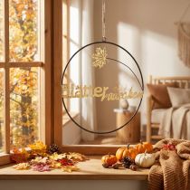 Artikel Fensterdeko Metallring Herbstmotiv Blätterrauschen Schwarz-Gold Ø 28cm