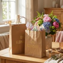 Artikel Geschenktüten aus Kraftpapier mit goldener Prägung „Eine Kleinigkeit“ 20×11×25cm Natur 6 Stück