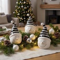 Artikel Schneemann Dekofiguren Keramik Schwarz-Weiss 12,5 cm 3er-Set