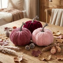 Artikel Deko Kürbisse Beflockt Burgund Rosa Ø13cm H11,5cm 3 St