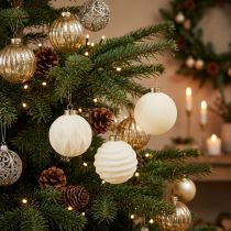 Artikel Weihnachtskugel-Set Kunststoff Cremeweiss Struktur-Mix 8 cm 12 Stück