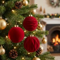 Artikel Samtig beflockte Weihnachtskugeln Bordeauxrot Ø 8 cm Set 12 Stück