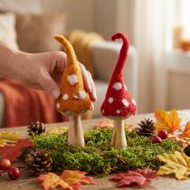 Artikel Pilz-Deko aus Filz auf Holzfuss, 28-29,5cm, Rot und Orange, 2-teilig