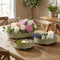 Artikel Ovales Kerzentablett aus Metall, grün-silbern, 3er-Set, L25/22/18cm H6cm, Shabby Chic