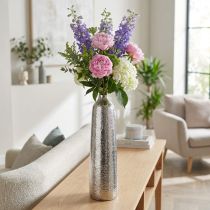 Artikel Deko Vase Metall gehämmert Ø9,5cm H41cm Silber Blumenvase für Innenräume