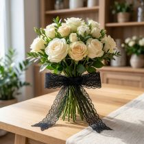Artikel Spitzenband aus Polyester, 28 mm Breite, Schwarz, 20 m – Geschenkband und Dekoband mit Blumenmuster