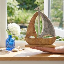 Artikel Segelschiff Deko aus Mangoholz und Metall Silber 25,5 x 4 x 28,5 cm