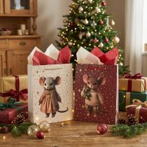 Artikel Geschenktüten Weihnachten mit Mausmotiv und Sternen, 18 × 8 × 24 cm, 2 Stück