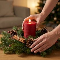 Artikel LED-Stumpenkerze aus Echtwachs, 12 cm, weinrot, mit Timer und warmweissem Licht