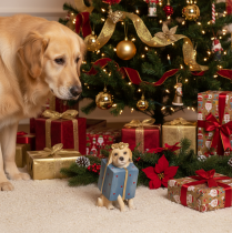 Artikel Dekofigur sitzender Hund aus Kunstharz im Geschenkpaket 20cm