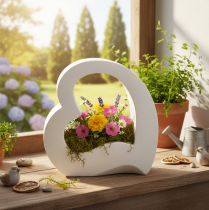 Artikel Herzförmige Deko-Schale aus Keramik, 19 cm, Weiss, zum Bepflanzen und Dekorieren