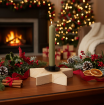Artikel Holzstern Kerzenständer für Stabkerzen, 16 cm, Natur und Schwarz