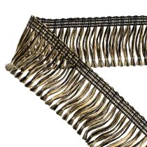 Artikel Fransenborte Textil Schwarz-Gold 4cm x 25m für Kranzdeko und Trauerband