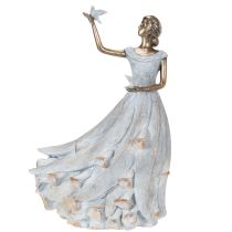 Artikel Dekofigur Frau mit Vogel aus Polyresin in Kupfer und Weiss, 41 cm Höhe