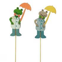 Frosch mit Regenschirm Blumenstecker Holz 8,5cm 12St