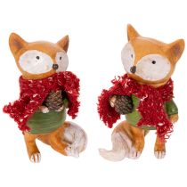 Artikel Deko-Fuchs mit Schal und Zapfen 10cm 2er-Set Polyresin orange-grün
