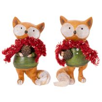 Artikel Deko-Fuchs mit Schal und Zapfen 10cm 2er-Set Polyresin orange-grün