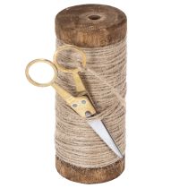 Artikel Holz-Garnspulen Set mit Juteband und Dekoschere Ø6,2cm H15cm 2 Stück Vintage-Stil