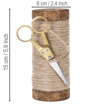 Artikel Holz-Garnspulen Set mit Juteband und Dekoschere Ø6,2cm H15cm 2 Stück Vintage-Stil