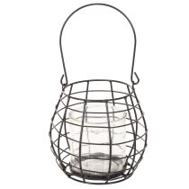 Artikel Gartenlaterne mit Henkel Metall Schwarz Windlicht Glas Ø17cm H15cm