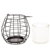 Artikel Gartenlaterne mit Henkel Metall Schwarz Windlicht Glas Ø17cm H15cm