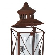 Artikel Gartenlaterne aus Metall mit Glaszylinder in Rost-Optik, 12x12x135cm
