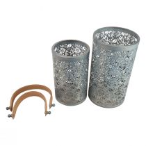 Artikel Gartenlaterne Metall 2er-Set mit Kunstlederhenkel in Grau H30,5/25cm