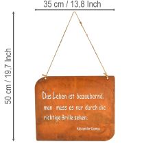 Artikel Gartenschild Metall 35x30cm Rostoptik mit Spruch und Jutekordel für Aussenbereich