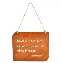 Artikel Gartenschild Metall 35x30cm Rostoptik mit Spruch und Jutekordel für Aussenbereich