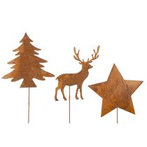 Artikel Gartenstecker Set aus Metall, rostbraun, Hirsch, Stern und Tanne, H14/20cm, für Aussenbereiche