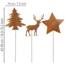 Artikel Gartenstecker Set aus Metall, rostbraun, Hirsch, Stern und Tanne, H14/20cm, für Aussenbereiche