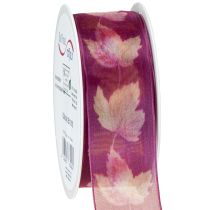 Artikel Geschenkband Ahornblätter Lila Band Herbst 40mm 15m